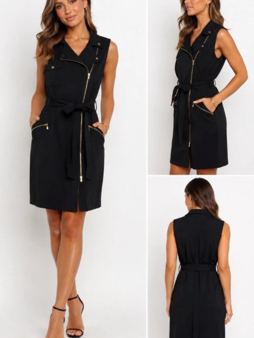 Calvin Klein Black Sheath Dress Exposed Zippers Career Sexy Collared Sz 16
